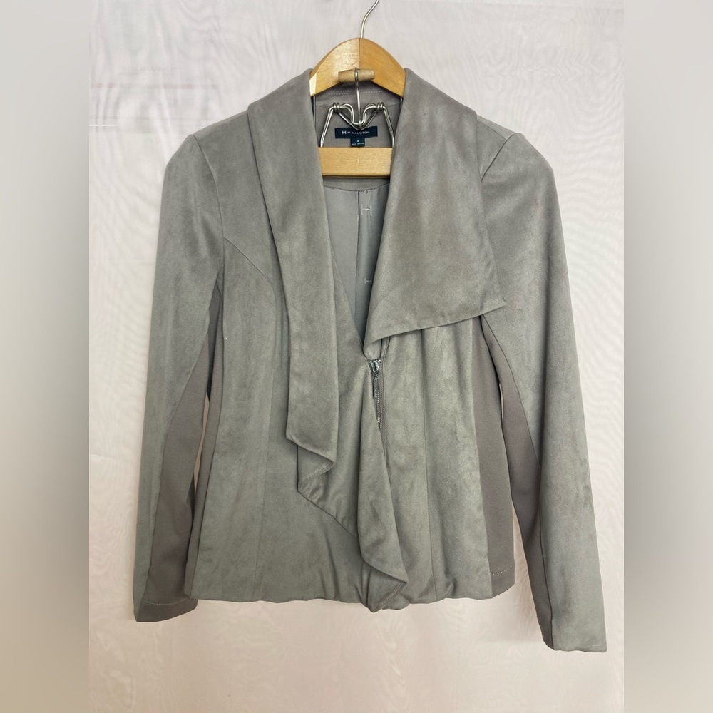 H by Halston side zip asymmetrical blazer, faux suede